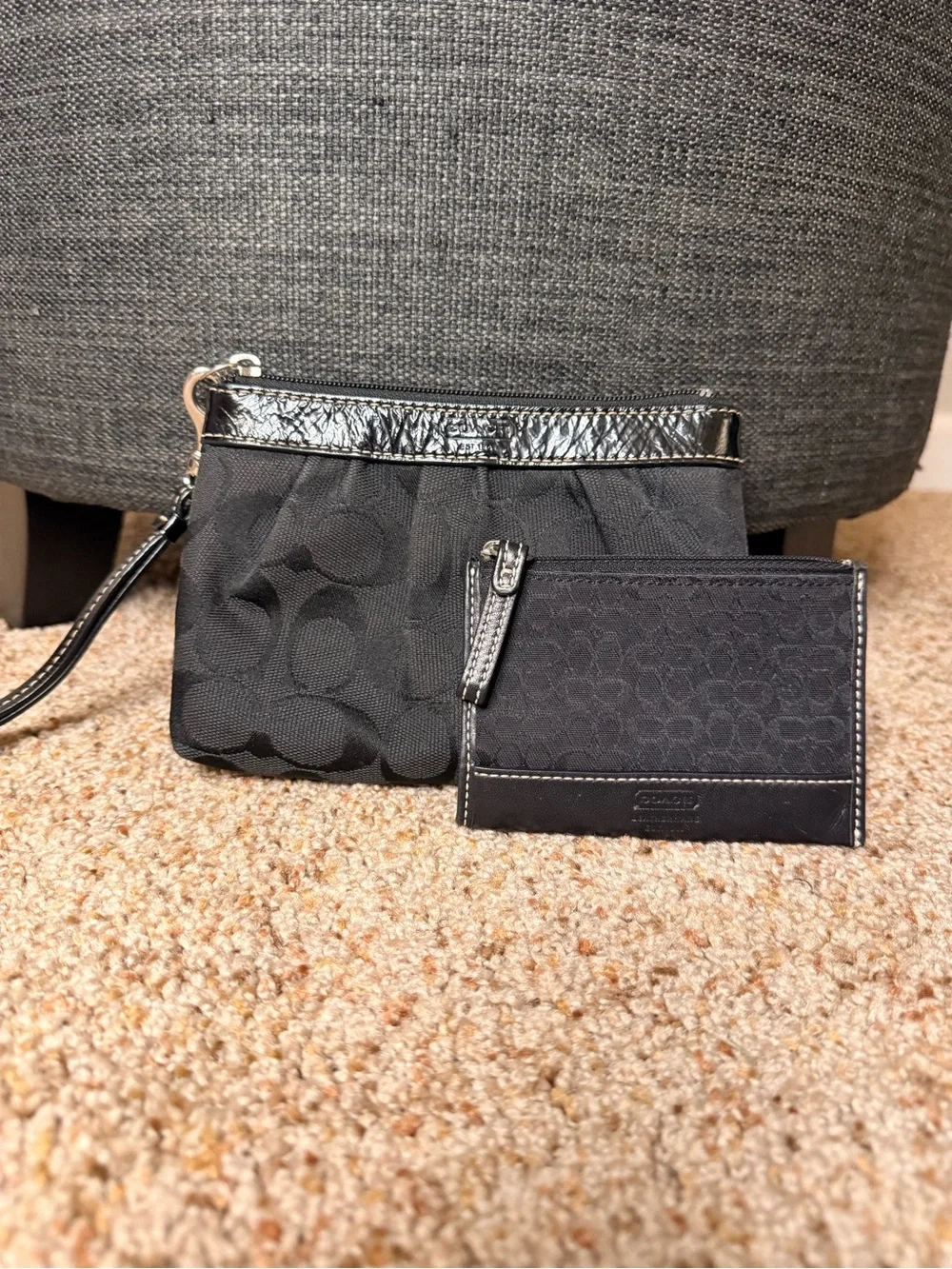 Vintage Coach Black Signature Wristlet with Matching Card Case